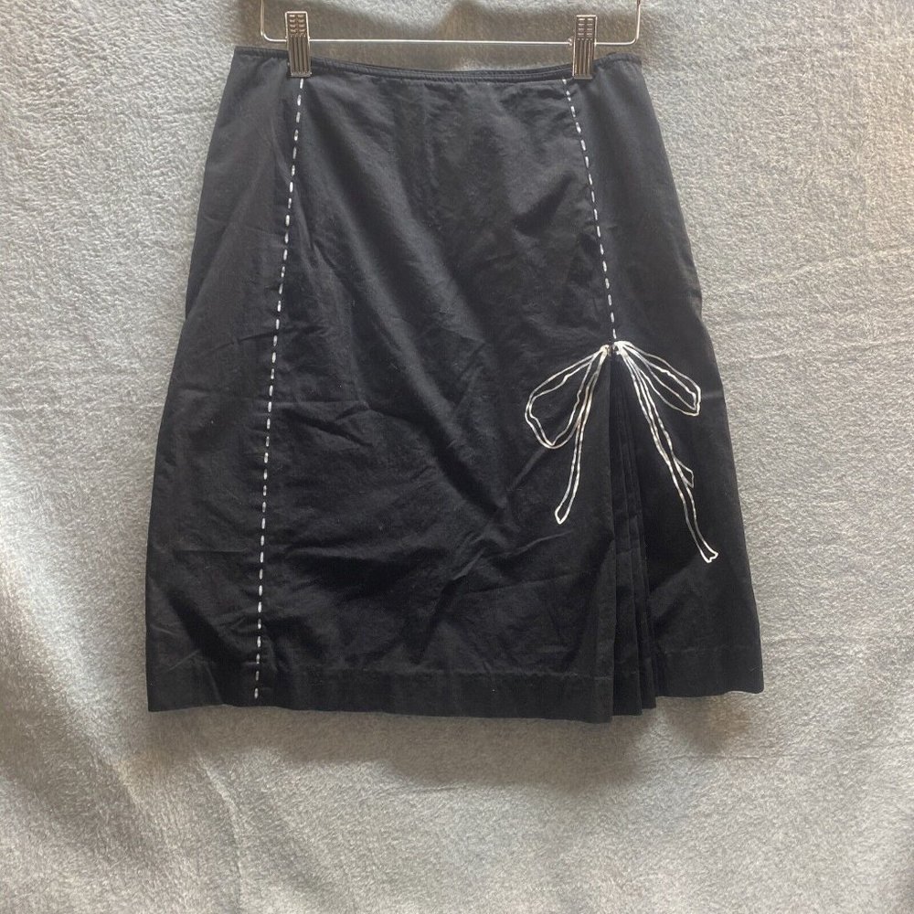 ANNE KLEIN Women Black SKIRT S 4 Side Zip White Bow image Knee Length Breathable